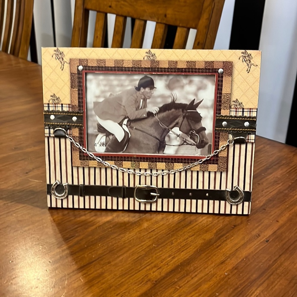 Equestrian Horse Horseshoe Bridal picture photo frame vintage 5”x7”